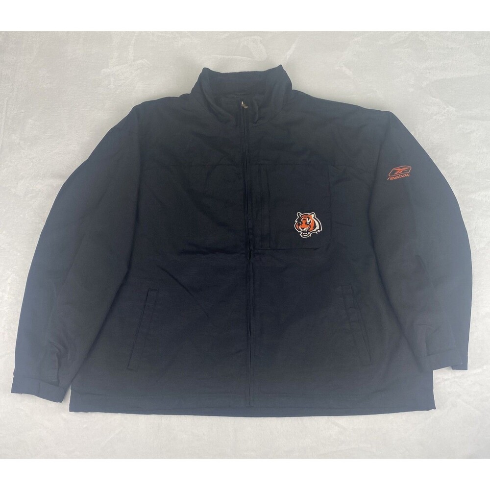 Vintage Reebok NFL Cincinnati Bengals Jacket Mens 2XL Black Logo Full Zip